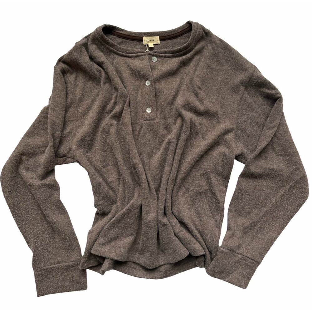 Donni Sweater Henley In Chocolate NWT Size Large - Picture 2 of 4